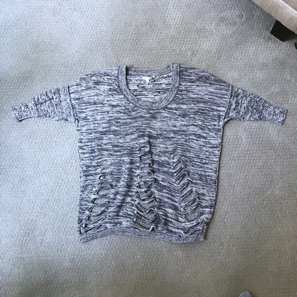 BCBGMaxazria Ripped Sweater with Short Sleeves